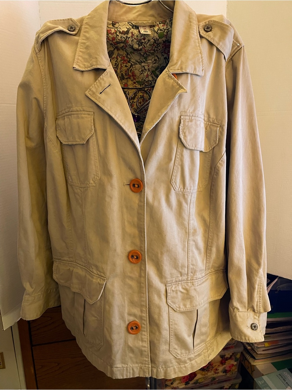 Old Navy Khaki Jacket with burnt Orange Buttons Size 3XL
